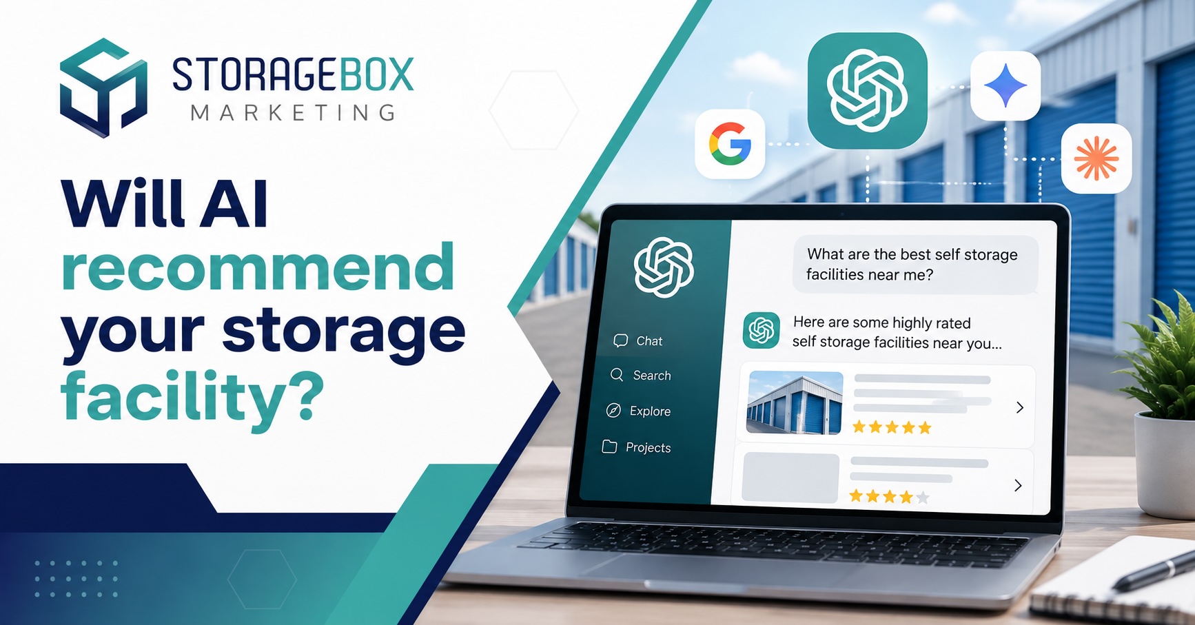 Will AI recommend your self storage facility? StorageBox Marketing featured image about answer engine optimisation for storage operators